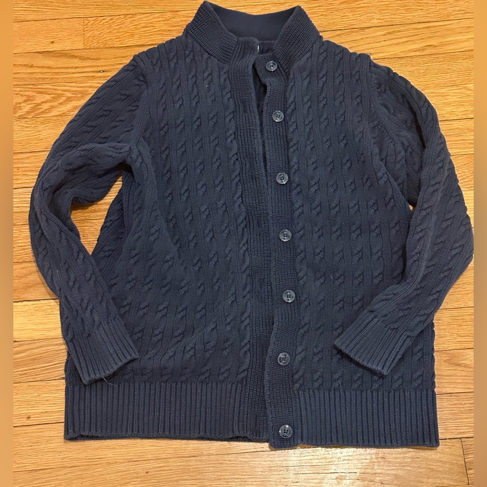 L.L. Bean Navy Blue Cable Knit Cotton Sweater Nautical Fisherman Preppy
